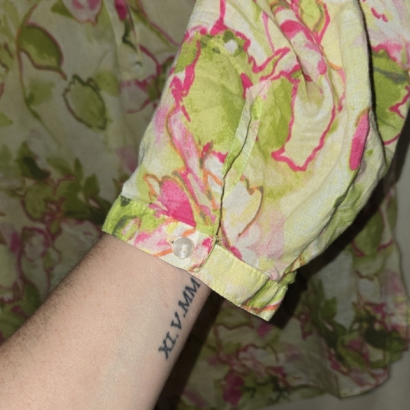 Lane Bryant 22/ 24 Pink and Green Long Sleeve Buttoned Blouse Mandarin Collar - Picture 5 of 7